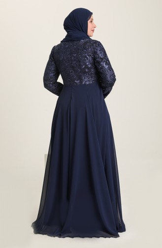 Navy Blue Hijab Evening Dress 6388-02