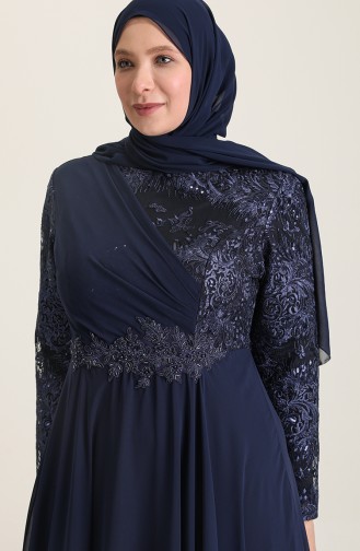 Navy Blue Hijab Evening Dress 6388-02