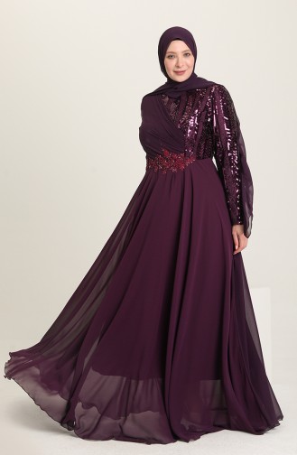 Plum Hijab Evening Dress 6388A-01