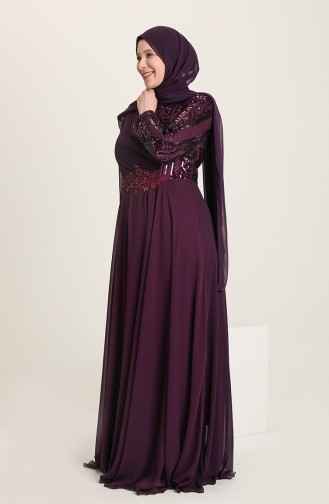 Plum Hijab Evening Dress 6388A-01