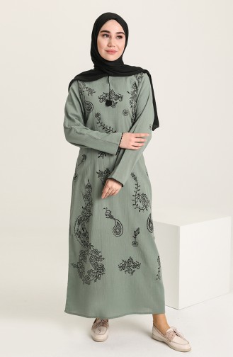 Light Khaki Green Hijab Dress 0444-08
