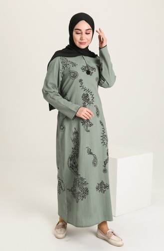 Light Khaki Green Hijab Dress 0444-08