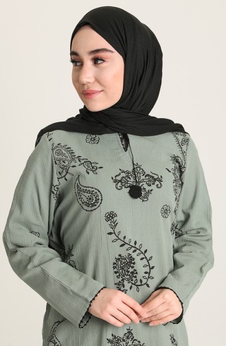 Light Khaki Green Hijab Dress 0444-08