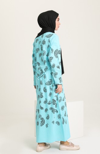 Minzenblau Hijab Kleider 5656-08