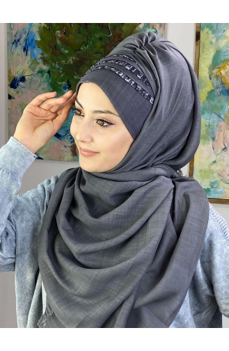 Tül Detaylı Hazır Türban 526OCKDRP-01 Gri