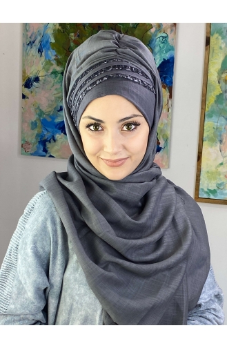 Tül Detaylı Hazır Türban 526OCKDRP-01 Gri