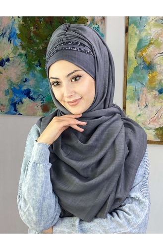 Tül Detaylı Hazır Türban 526OCKDRP-01 Gri
