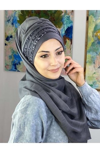Tül Detaylı Hazır Türban 526OCKDRP-01 Gri