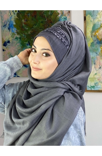 Tül Detaylı Hazır Türban 526OCKDRP-01 Gri