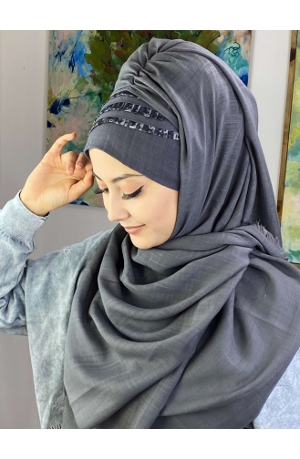 Tül Detaylı Hazır Türban 526OCKDRP-01 Gri