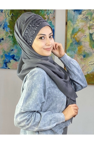 Tül Detaylı Hazır Türban 526OCKDRP-01 Gri