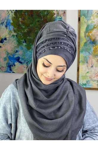 Tül Detaylı Hazır Türban 526OCKDRP-01 Gri