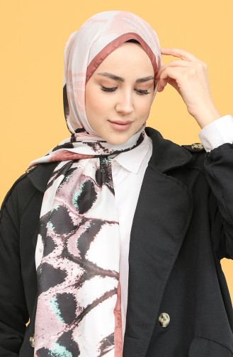 Kelebek Desen Dora Saten Seri Şal Eşarp Askısı İle Birlikte 75X200 Somon Kahverengi