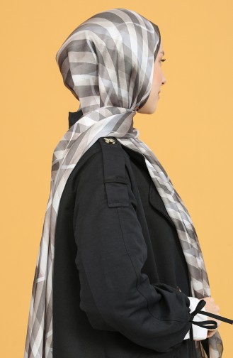 Geometrik Desen Dora Saten Seri Şal Eşarp Askısı İle Birlikte 75X200 Kahverengi Krem