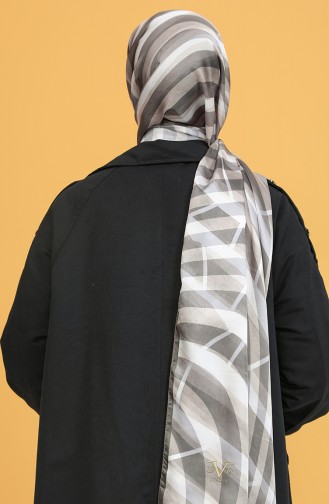 Geometrik Desen Dora Saten Seri Şal Eşarp Askısı İle Birlikte 75X200 Kahverengi Krem