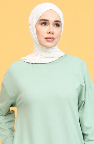 Bisiklet Yaka Sweatshirt 3022-07 Çağla Yeşili