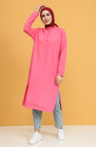 Fermuarlı Sweatshirt 3023-07 Fuşya