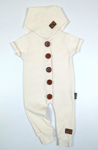 Aryakids Erkek Bebek Ahşap Düğmeli Fularlı Tulum 00013-01 Beyaz