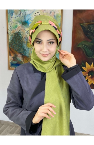 Desenli Cırtcırtlı Fularlı Tek Biritli Şapka327OCKTBRT-02 Fıstık Yeşili