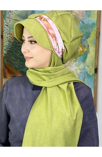 Desenli Cırtcırtlı Fularlı Tek Biritli Şapka327OCKTBRT-03 Fıstık Yeşili