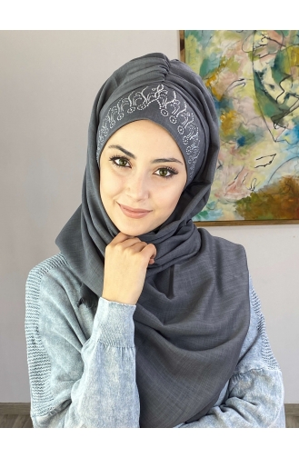 Taç Desenli Hazır Türban 01HZŞL260122-02 Gri