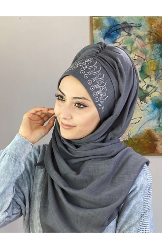 Taç Desenli Hazır Türban 01HZŞL260122-02 Gri