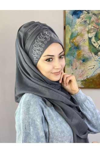 Taç Desenli Hazır Türban 01HZŞL260122-02 Gri