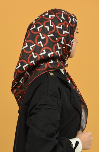 Geometrik Desen Black Seri Twill Eşarp Eşarp Askısı İle Birlikte 90X90 Cm Turuncu