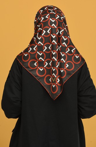 Geometrik Desen Black Seri Twill Eşarp Eşarp Askısı İle Birlikte 90X90 Cm Turuncu