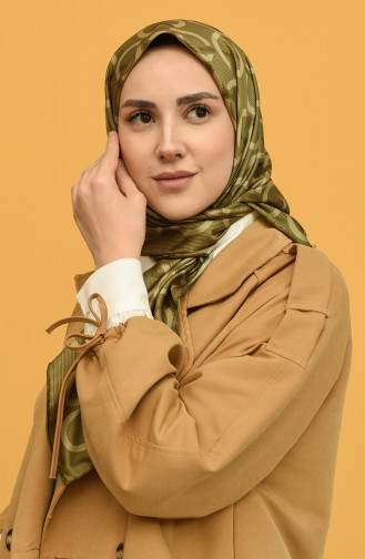 Geometrik Desen Black Seri Twill Eşarp Eşarp Askısı ile Birlikte 90x90 cm 10319V23 Hardal
