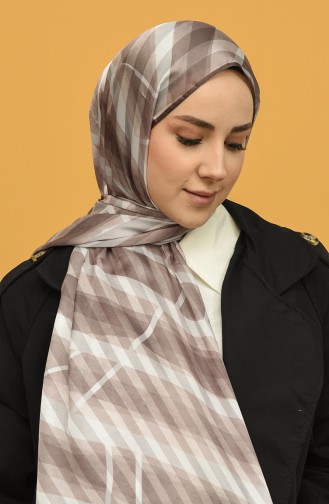 Geometrik Desen Dora Saten Seri Şal Eşarp Askısı İle Birlikte 75X200 Vizon Krem