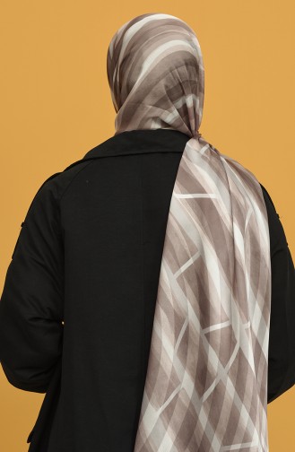 Geometrik Desen Dora Saten Seri Şal Eşarp Askısı İle Birlikte 75X200 Vizon Krem