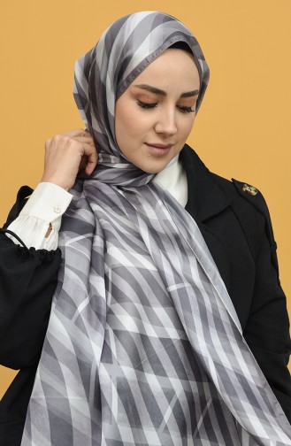 Geometrik Desen Dora Saten Seri Şal Eşarp Askısı İle Birlikte 75X200 Gri Krem
