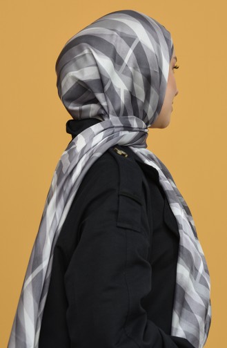 Geometrik Desen Dora Saten Seri Şal Eşarp Askısı İle Birlikte 75X200 Gri Krem