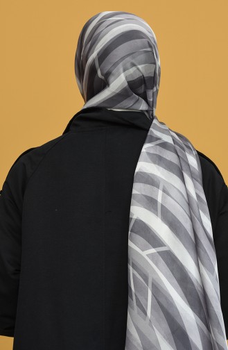Geometrik Desen Dora Saten Seri Şal Eşarp Askısı İle Birlikte 75X200 Gri Krem