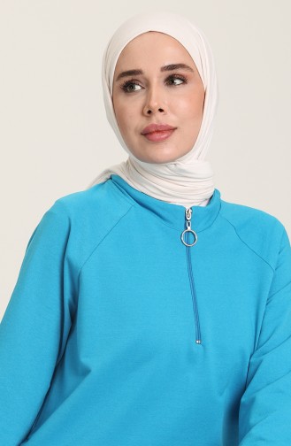 Fermuarlı Sweatshirt 3023-16 Turkuaz