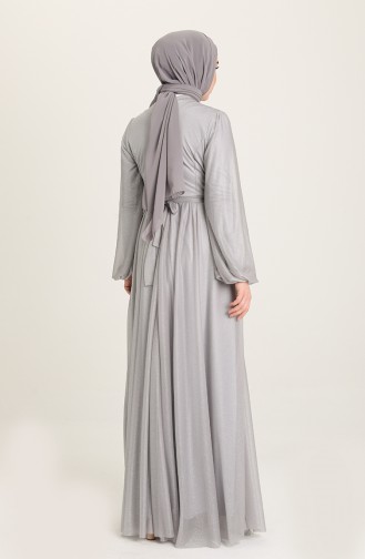 Gray Hijab Evening Dress 5541-01