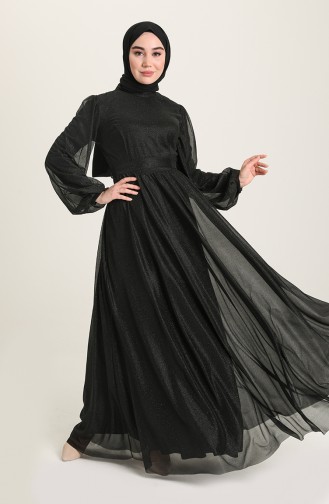 Black Hijab Evening Dress 5541-05