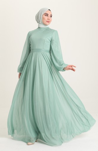 Mint Green Hijab Evening Dress 5541-06