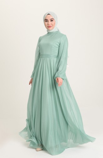 Mint Green Hijab Evening Dress 5541-06