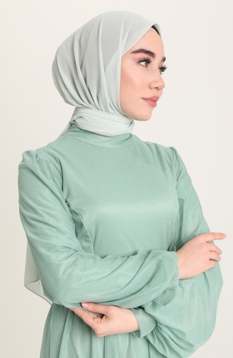 Mint Green Hijab Evening Dress 5541-06