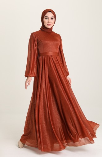 Cinnamon Color Hijab Evening Dress 5541-08