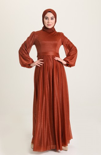 Cinnamon Color Hijab Evening Dress 5541-08