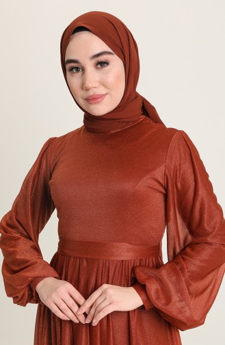 Cinnamon Color Hijab Evening Dress 5541-08