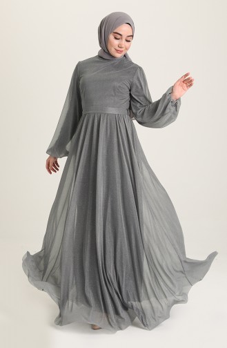 Dark Gray Hijab Evening Dress 5541-10