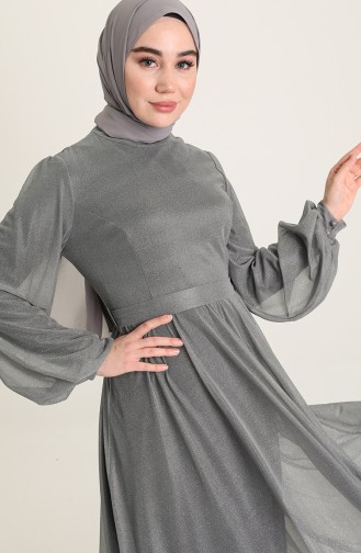 Dark Gray Hijab Evening Dress 5541-10
