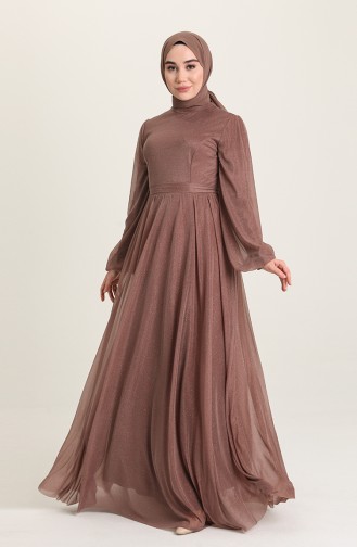 Brown Hijab Evening Dress 5541-11