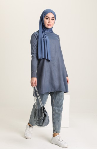 Pamuklu Basic Çan Tunik 7007-08 Koyu Mavi