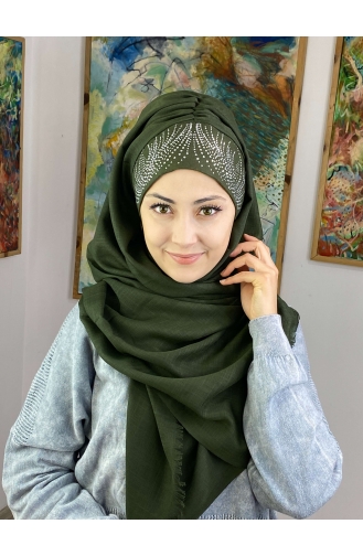İhtişamlı Model Hazır Türban 23ŞBTTHZŞL23-02 Koyu Haki