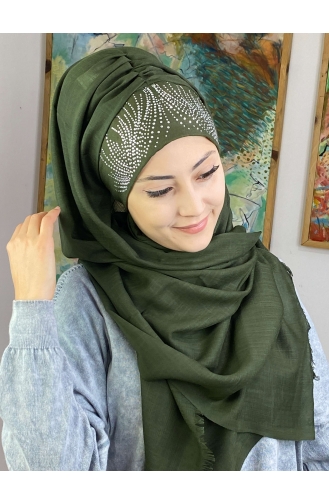 İhtişamlı Model Hazır Türban 23ŞBTTHZŞL23-02 Koyu Haki